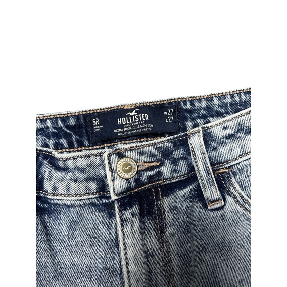 Hollister Ultra-High Rise Mom Jeans Patch Denim VintageStretch Women 5R 27x27 - Picture 7 of 11